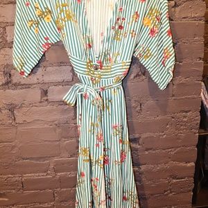 Striped Green & Floral Dress Midi Dress